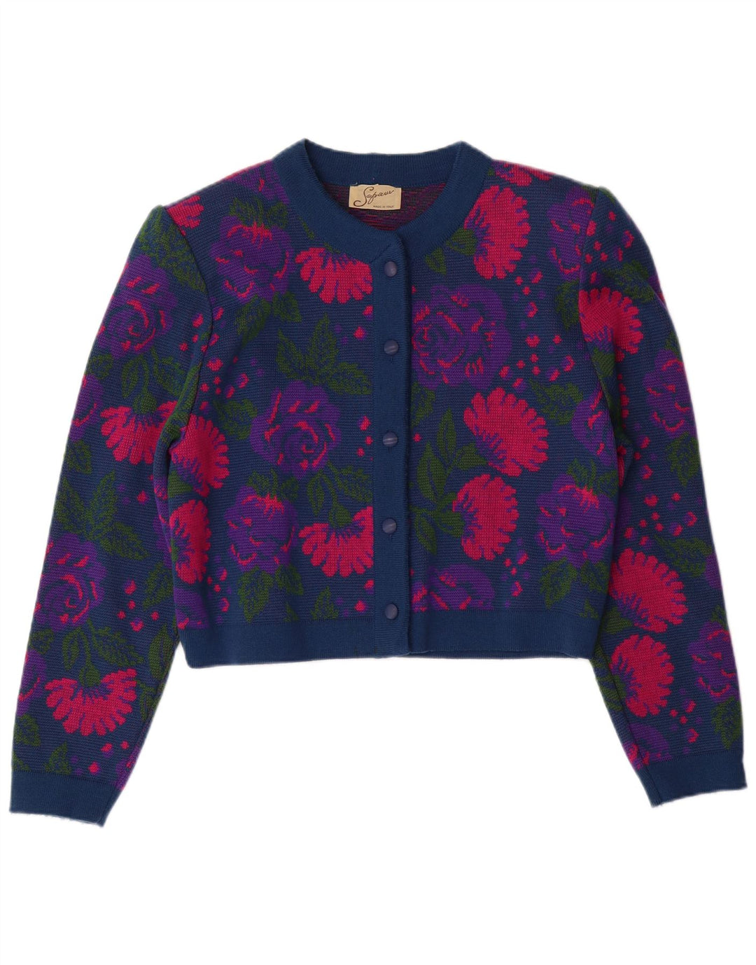 Set 3 piese pentru femei VINTAGE IT 46 mare W26 Lână virgină cu flori, albastru marin