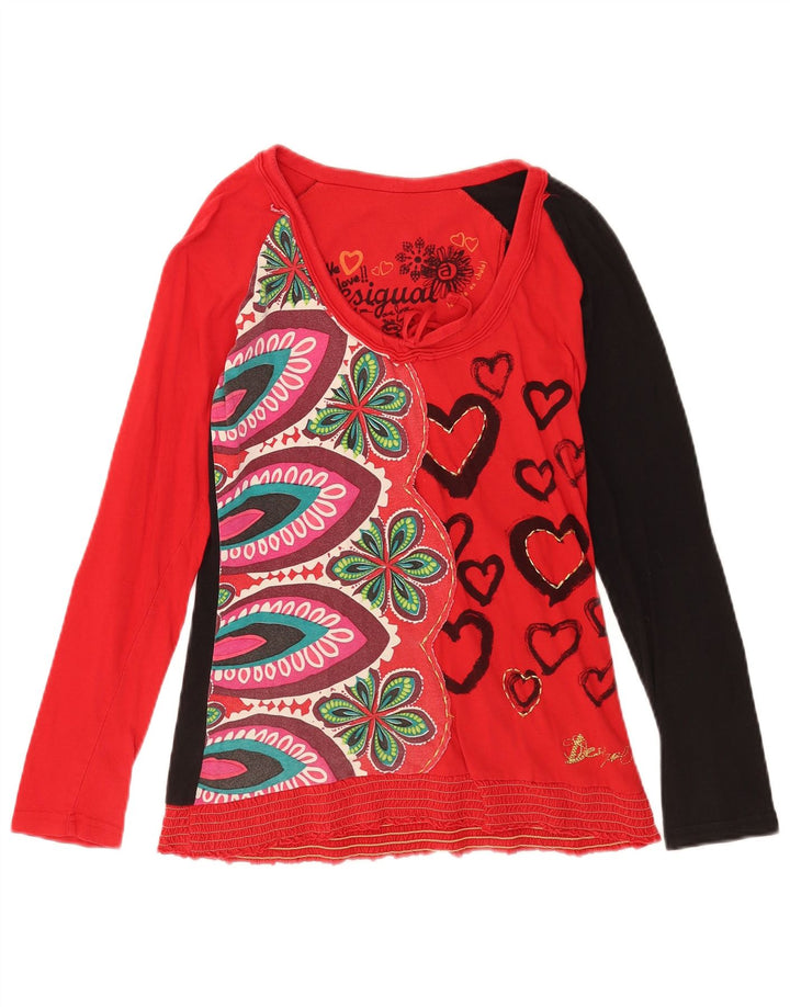 Top grafic pentru femei Desigual cu mânecă lungă UK 12 Medium Red Floral