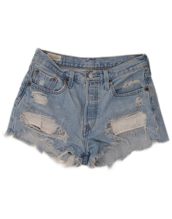 Pantaloni scurți Levi's 501, cu talie înaltă, din denim învechit, W27, bumbac albastru mic