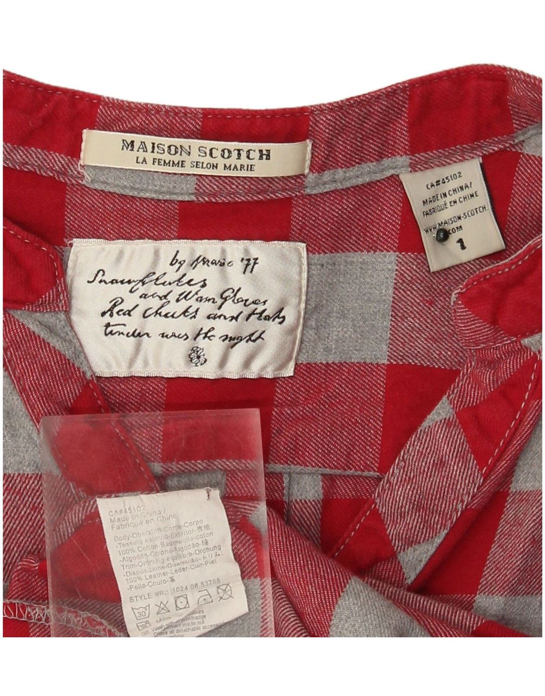 Cămașă pulover pentru femei MAISON SCOTCH UK 12, bumbac cu carouri roșii medii