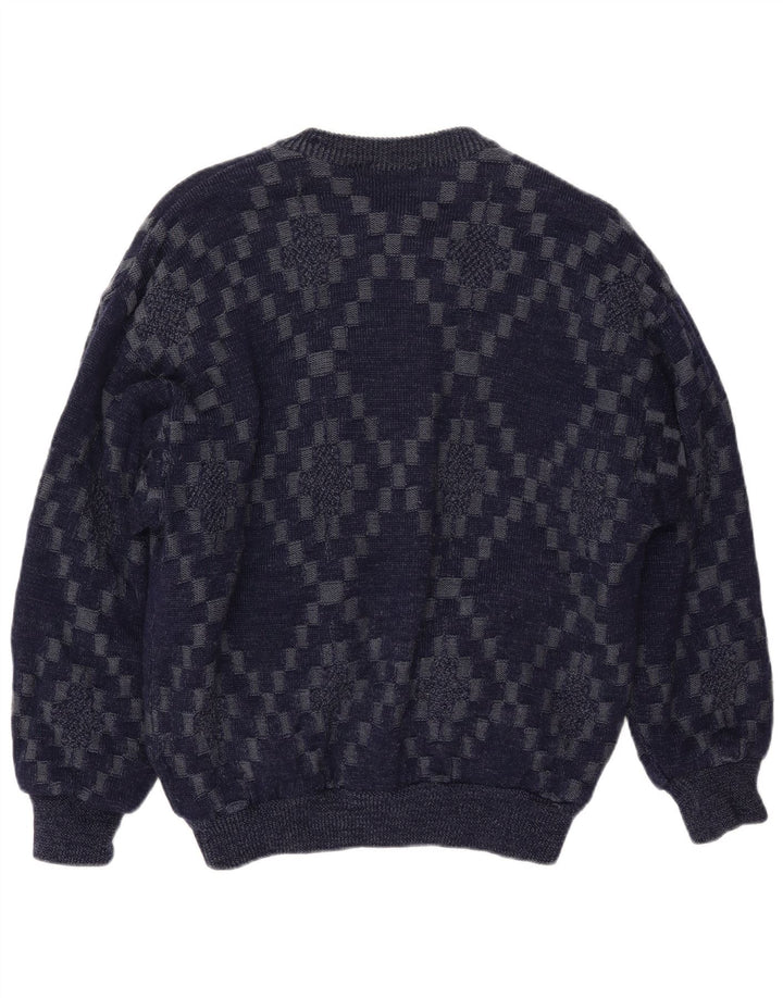 Pulover cardigan pentru bărbați VINTAGE, mare, din viscoză geometrică, albastru