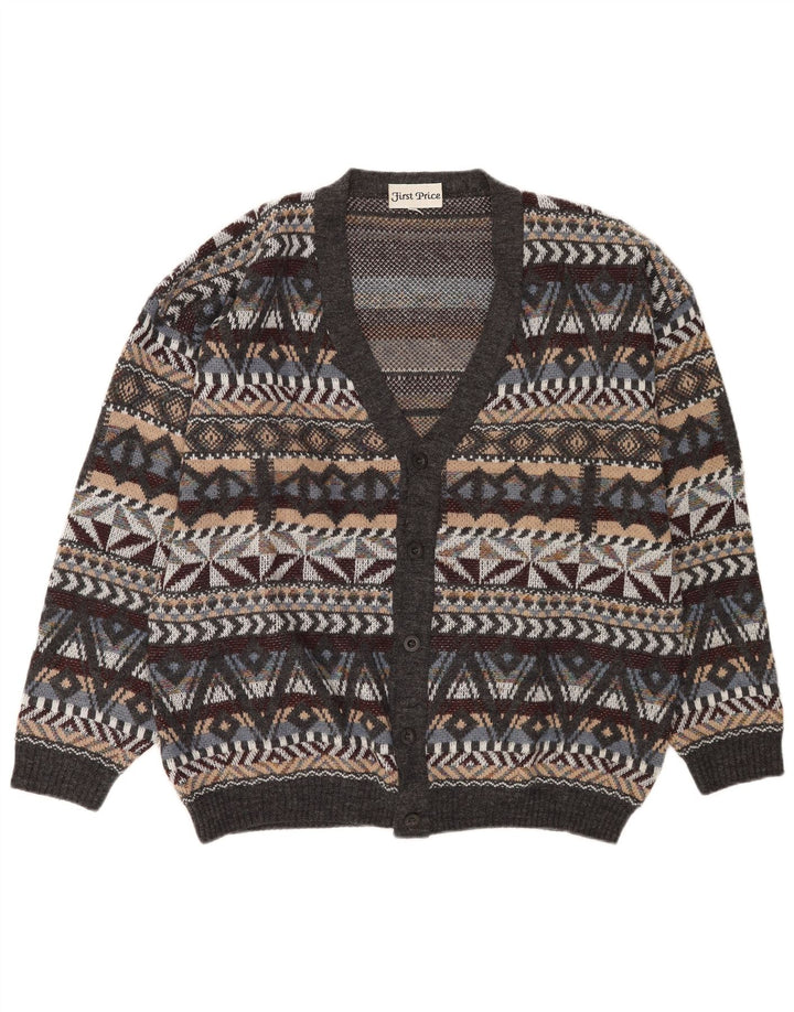 Cardigan Vintage pentru bărbați, lână geometrică, gri mediu