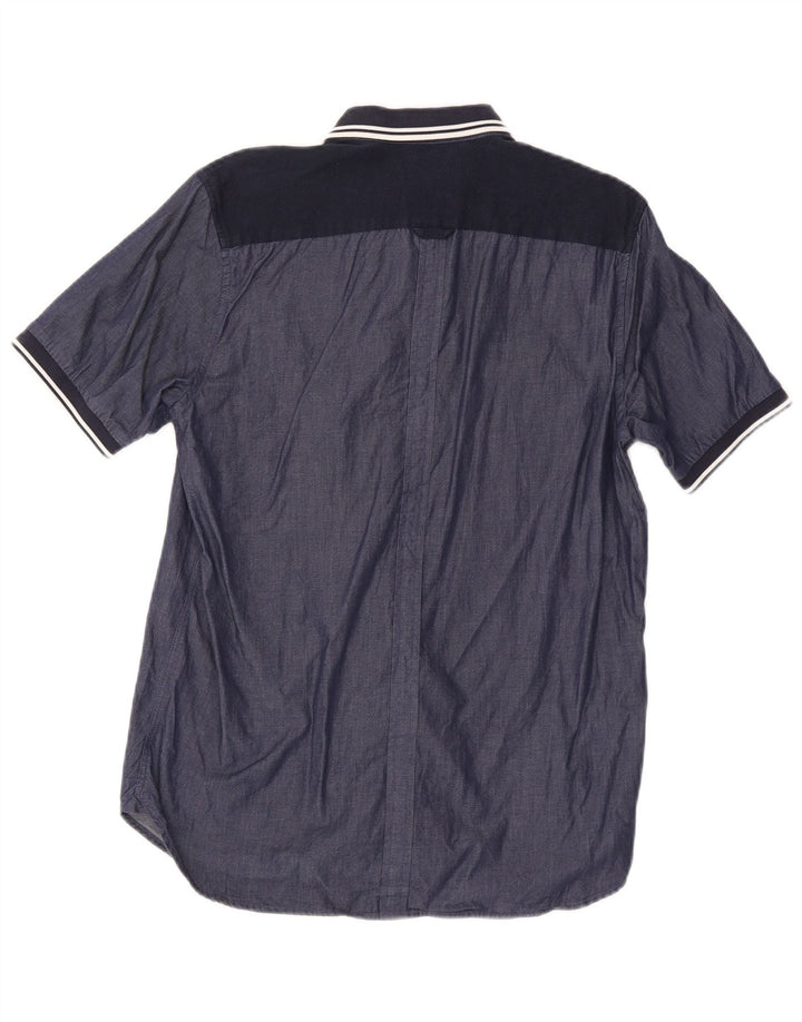Cămașă cu mânecă scurtă Fred Perry pentru bărbați, bumbac cu dungi albastru bleumarin mediu