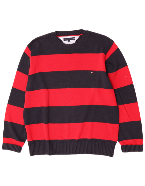 Pulover Tommy Hilfiger pentru bărbați, cu gât roșu, 2XL, bumbac cu dungi roșii