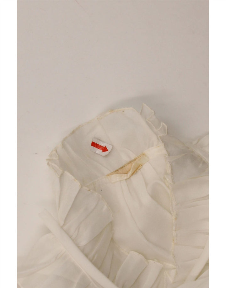 Bluză pentru femei VINTAGE cămașă cu volane în față UK 16, mare, albă