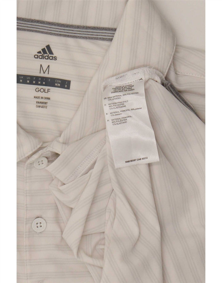 Tricou polo de golf pentru bărbați Adidas, poliester cu dungi albe medii