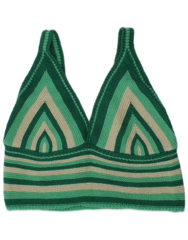 Top Crop tricot pentru femei Zara, bumbac cu dungi verzi medii