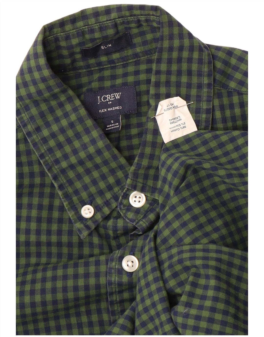 Cămașă subțire pentru bărbați J. CREW, bumbac cu carouri verzi mici