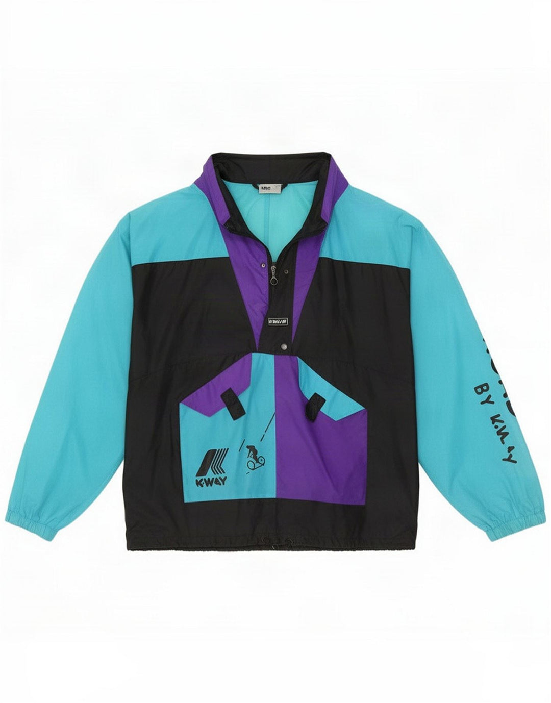 K-Way Mens Graphic Pullover Jachetă de ploaie UK 40 Large Black Colourblock