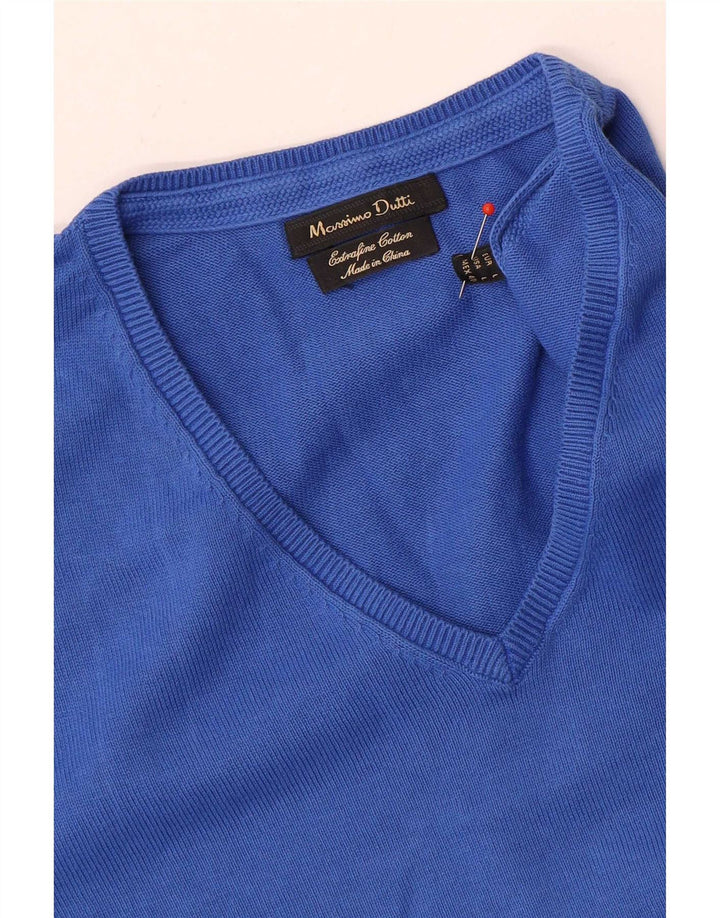 Massimo Dutti Pulover cu decolteu în V pentru bărbați, bumbac albastru mare
