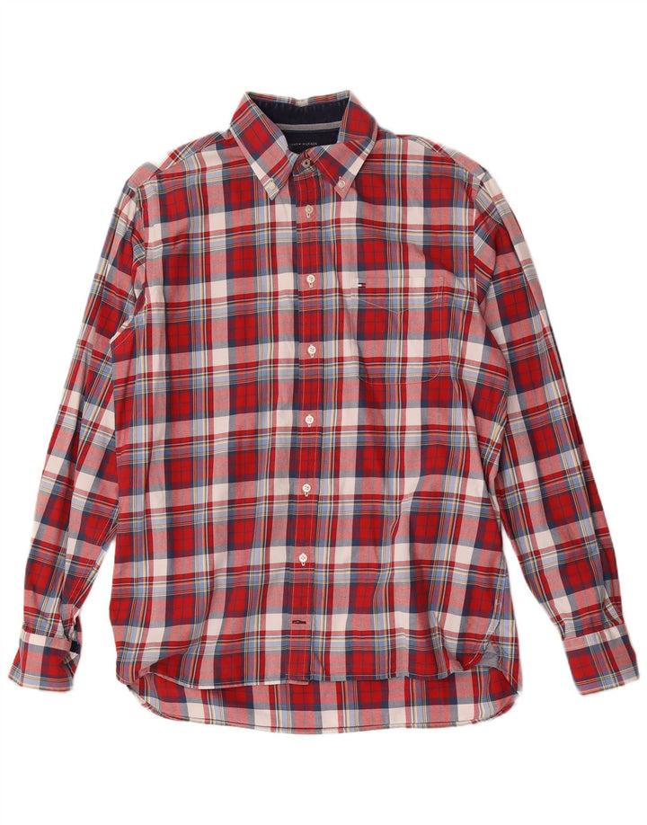 Cămașă pentru bărbați Tommy Hilfiger, bumbac cu carouri roșii medii