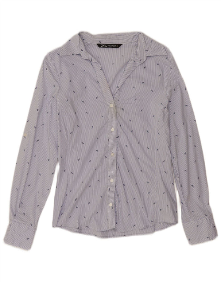 Cămașă pentru femei Zara UK 12, bumbac cu dungi albastre medii