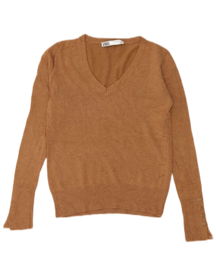 Pulover pentru femei cu decolteu în V Zara UK 10 Mic Bej