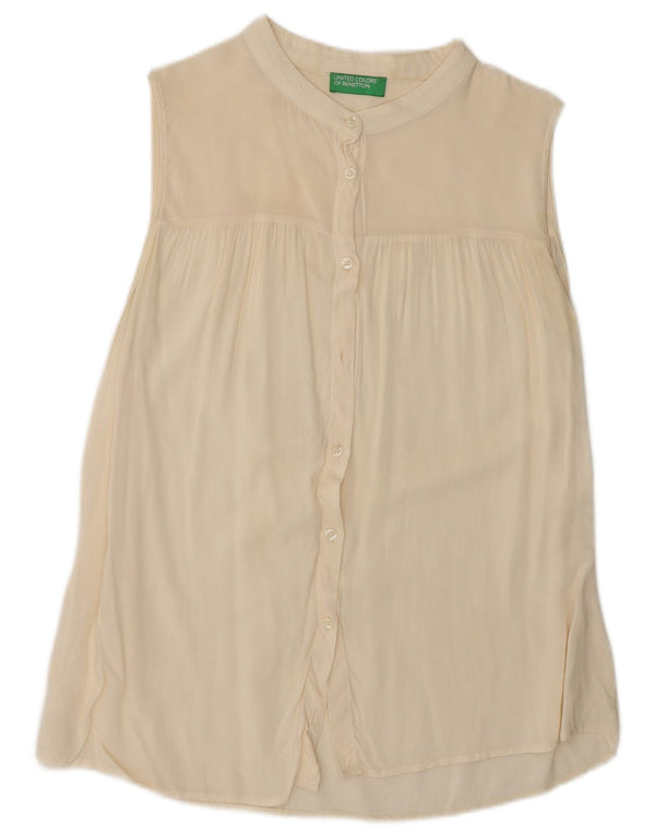 Bluză cămașă fără mâneci pentru femei Benetton UK 12 Medium Off White