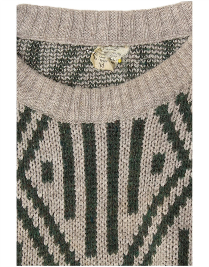Pulover vintage pentru bărbați cu gâtul turnat, acrilic geometric, gri mediu