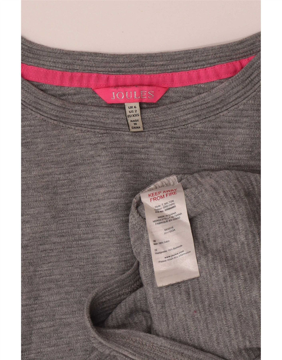 Joules Top supradimensionat pentru femei cu mânecă lungă UK 6 XS bumbac gri