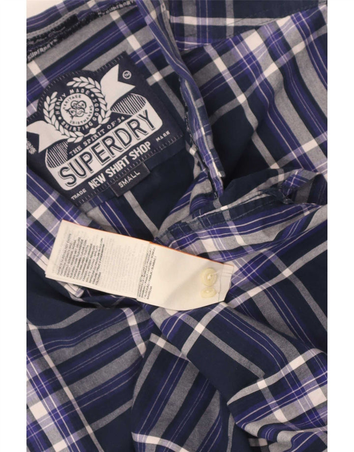 Cămașă pentru bărbați Superdry, bumbac cu carouri, albastru bleumarin