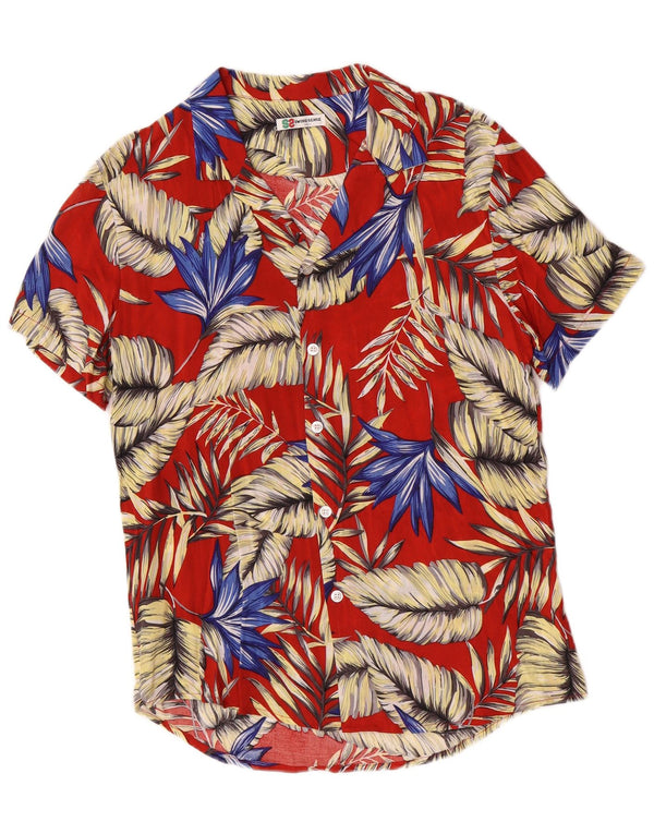 Cămașă vintage hawaiană cu mânecă scurtă pentru bărbați, mare, roșu, raion floral