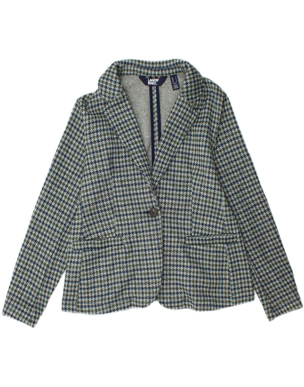 Jachetă Blazer pentru femei Lands End cu 1 nasture UK 10 mic albastru Houndstooth