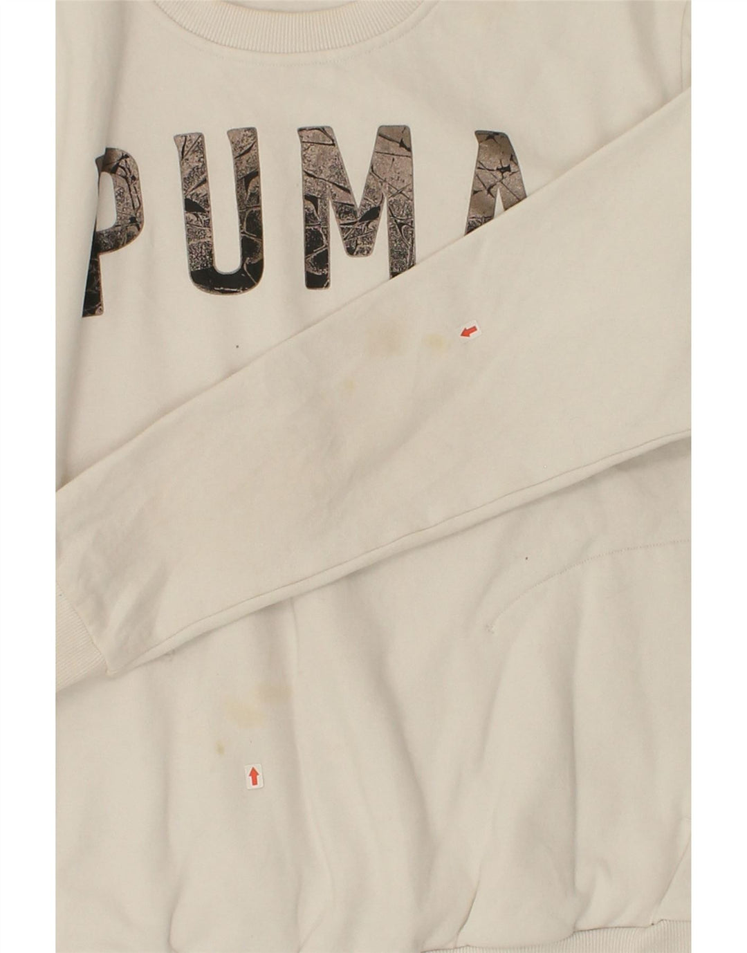 PUMA Womens Oversized Graphic Sweatshirt Jumper UK 8 Small White Cotton Vintage Puma and Second-Hand Puma from Messina Hembry 