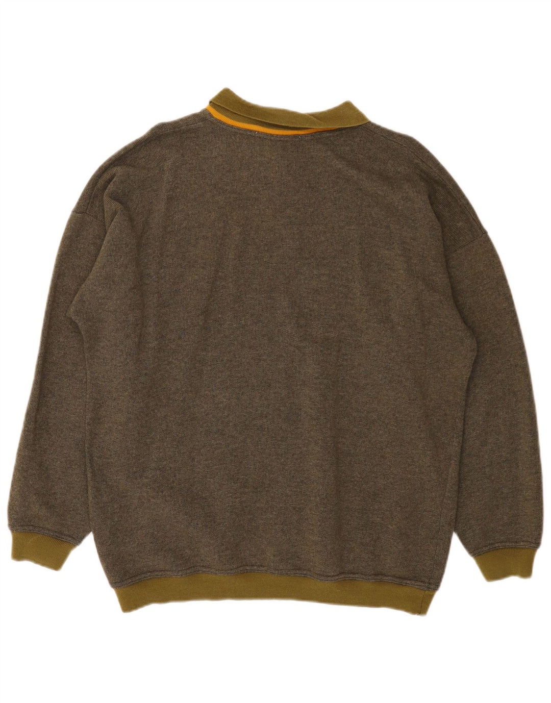 Pulover vintage pentru bărbați cu gât polo, lână mare cu dungi kaki