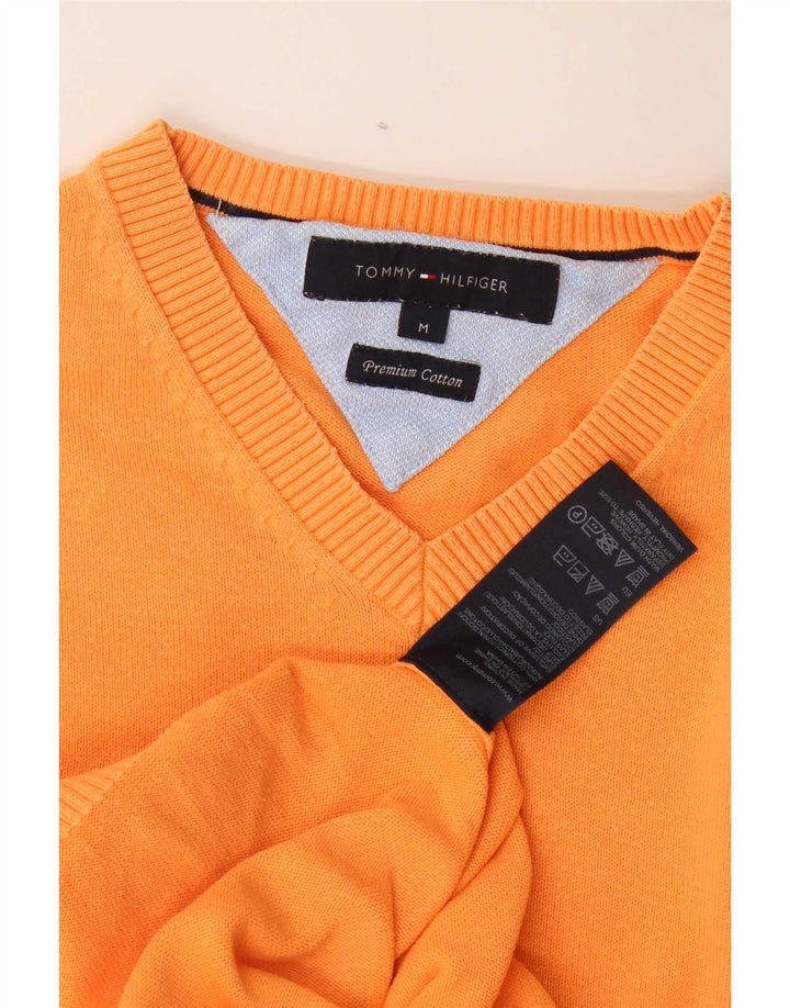 Pulover Tommy Hilfiger pentru bărbați, cu decolteu în V, bumbac portocaliu mediu