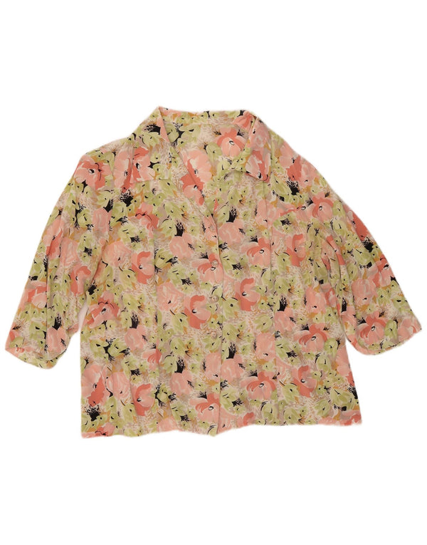 Bluză cămașă vintage pentru femei cu mâneci 3/4 UK 16 mare, multicoloră, florală