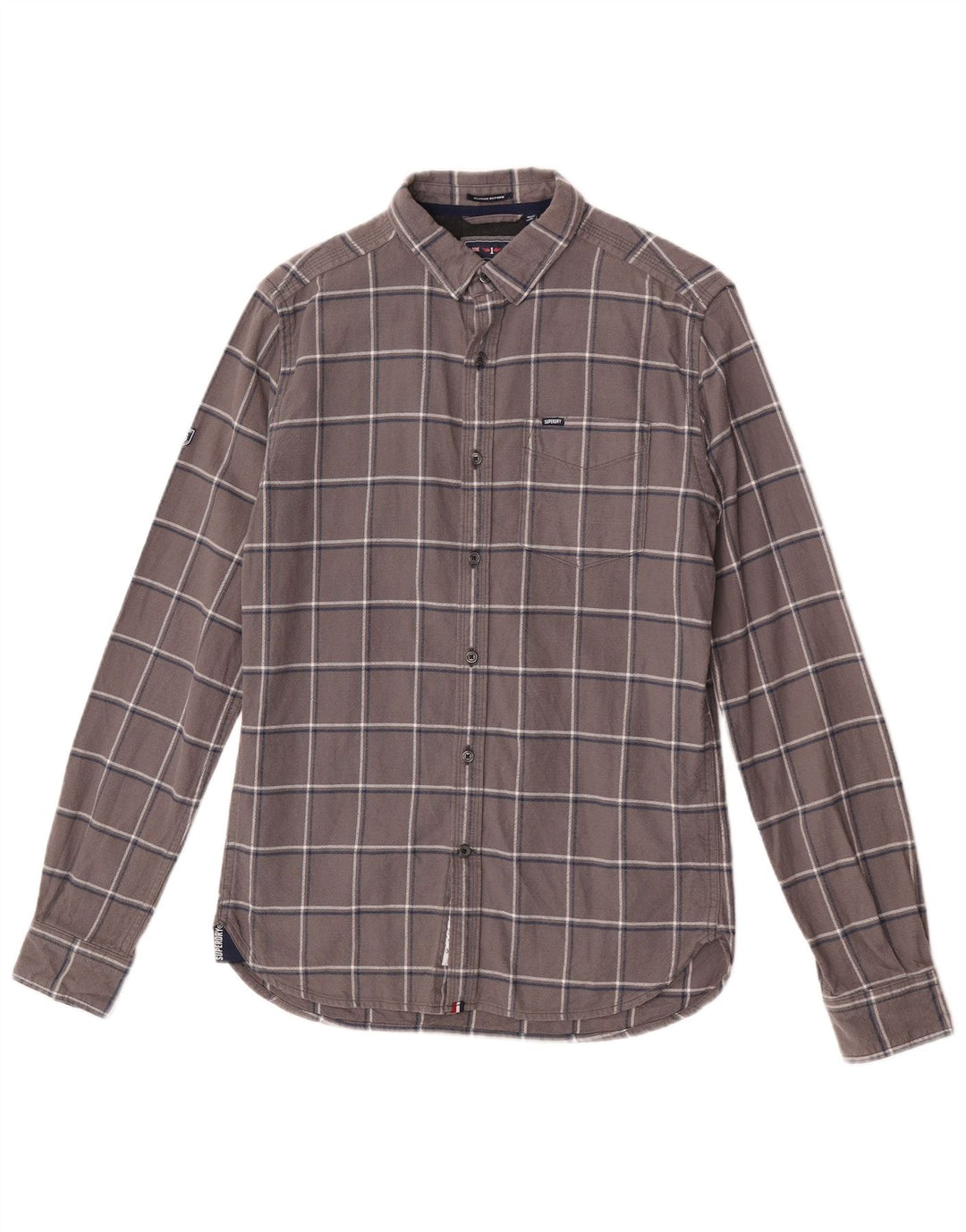 Cămașă de flanel pentru bărbați Superdry, bumbac cu carouri mici, gri