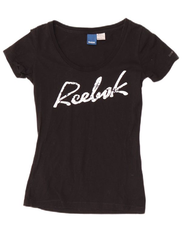 Tricou grafic Reebok pentru femei Top UK 8 Small Black Bumbac