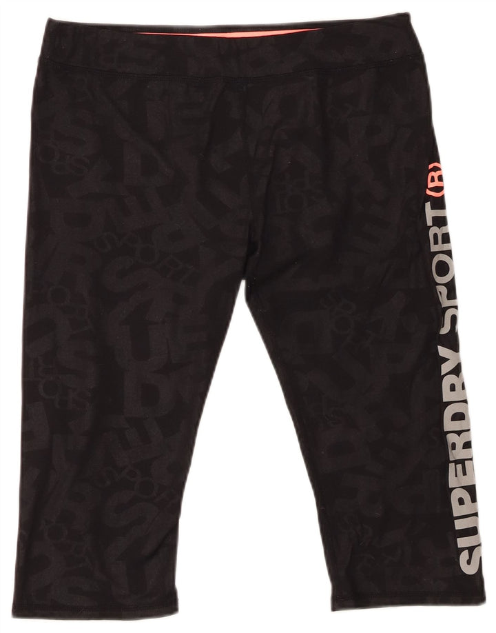 Pantaloni scurti sport grafic SUPERDRY pentru femei UK 14, mari, negru, poliester