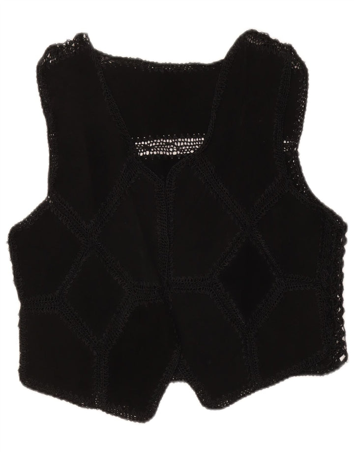 Vestă de damă vintage din piele intoarsa UK 16 mare, negru, mozaic