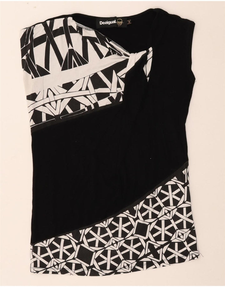 DESIGUAL Womens Abstract Pattern Blouse Top UK 12 Medium Black Viscose Vintage Desigual and Second-Hand Desigual from Messina Hembry 