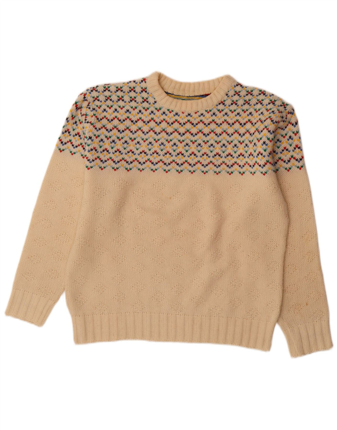 Pulover vintage pentru bărbați cu gâtul turnat, mediu alb deschis Fair Isle
