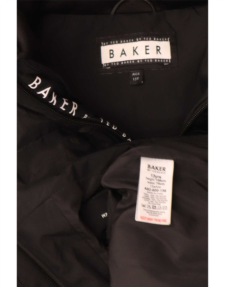 Jachetă căptușită cu glugă grafică Ted Baker pentru băieți 12-13 ani, poliester negru
