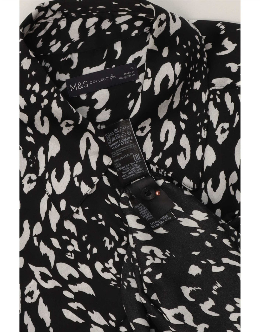 Bluză cămașă pentru femei Marks & Spencer UK 12 Medium Black Animal Print