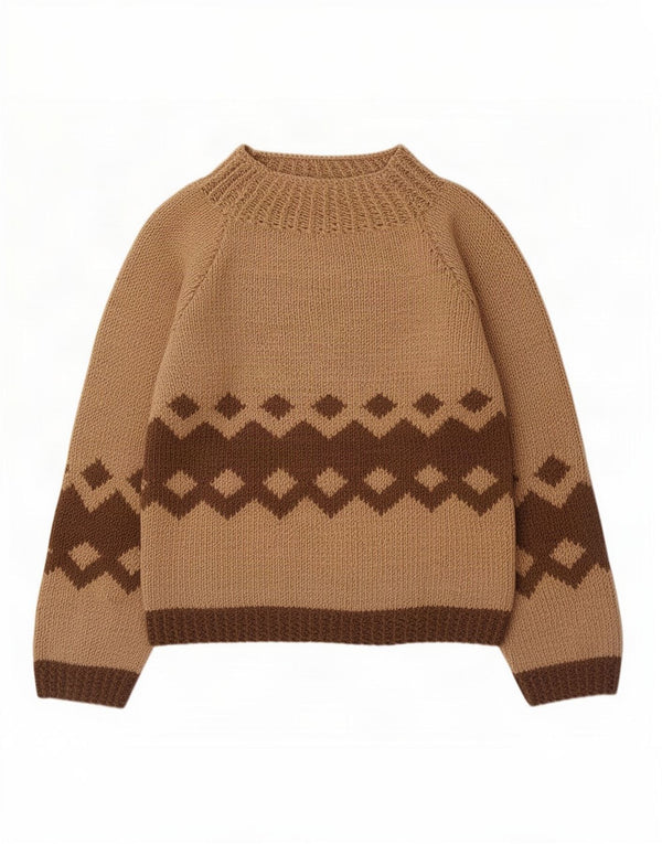 Pulover vintage cu gât țestoasă pentru femei UK 14 Medium Brown Geometric