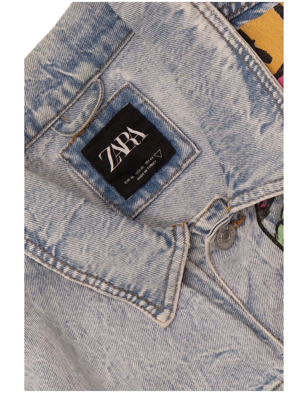 Jachetă din denim cu grafică pentru bărbați Zara UK 42 XL Albastru