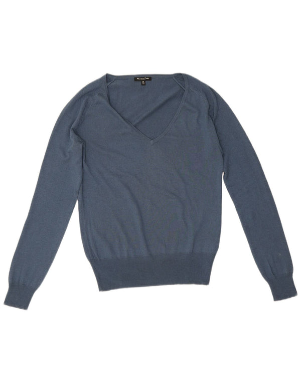 Pulover cu decolteu în V Massimo Dutti pentru femei UK 12 Mătase albastră medie