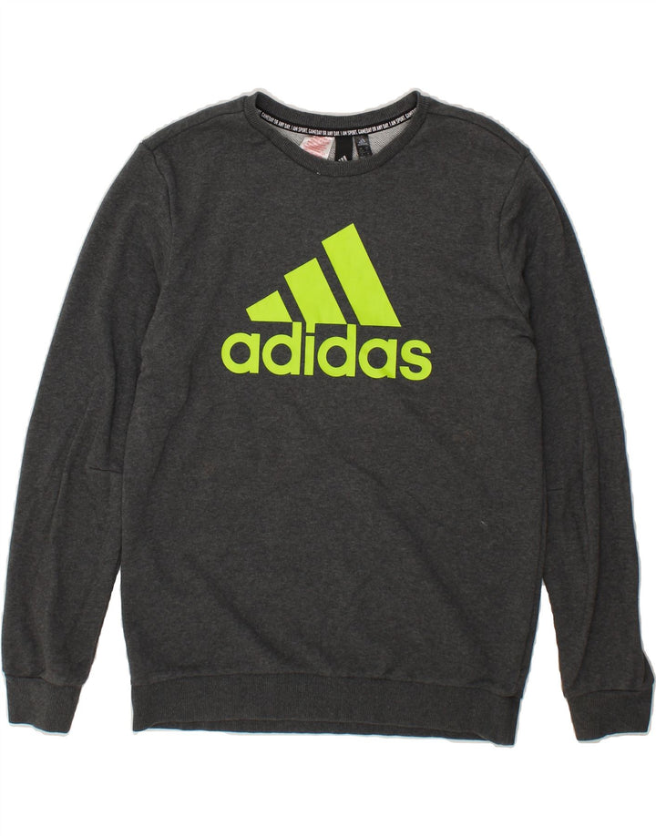 ADIDAS Boys Graphic Sweatshirt Jumper 15-16 Years Grey Cotton Vintage Adidas and Second-Hand Adidas from Messina Hembry 
