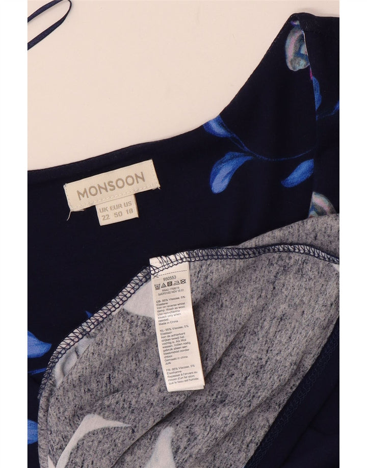 MONSOON Rochie în formă de A fără mâneci pentru femei UK 22 3XL Bluemarin Blue Floral Viscose