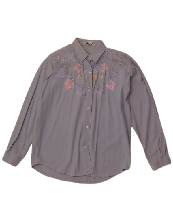 Cămașă VINTAGE pentru femei UK 18 XL, albastru, bumbac, floral, retro