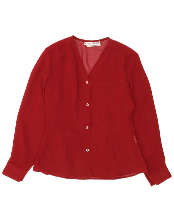 Bluză de cămașă vintage pentru femei UK 10 mic viscoză burgundy