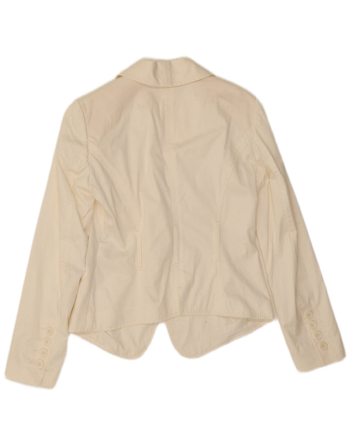 Germano Zama Jachetă Blazer Femei 1 Buton UK 8 Bumbac Alb Mic
