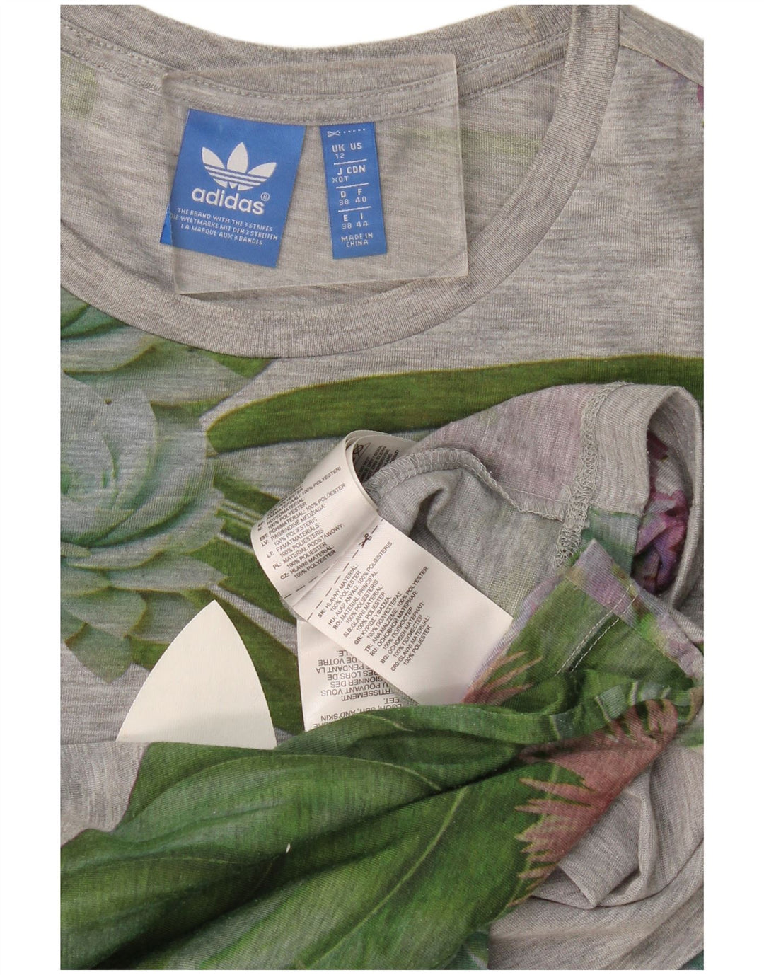 Tricou grafic Adidas pentru femei Top UK 12 Medium Gri Floral Poliester