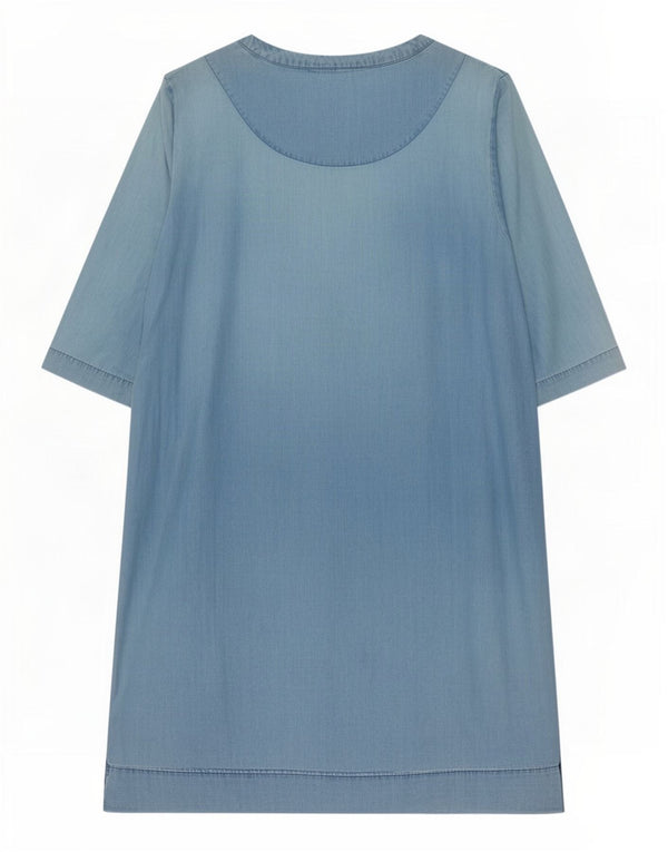 White Stuff Rochie de denim pentru femei cu mâneci 3/4 UK 12 Medium Blue Floral Lyocell