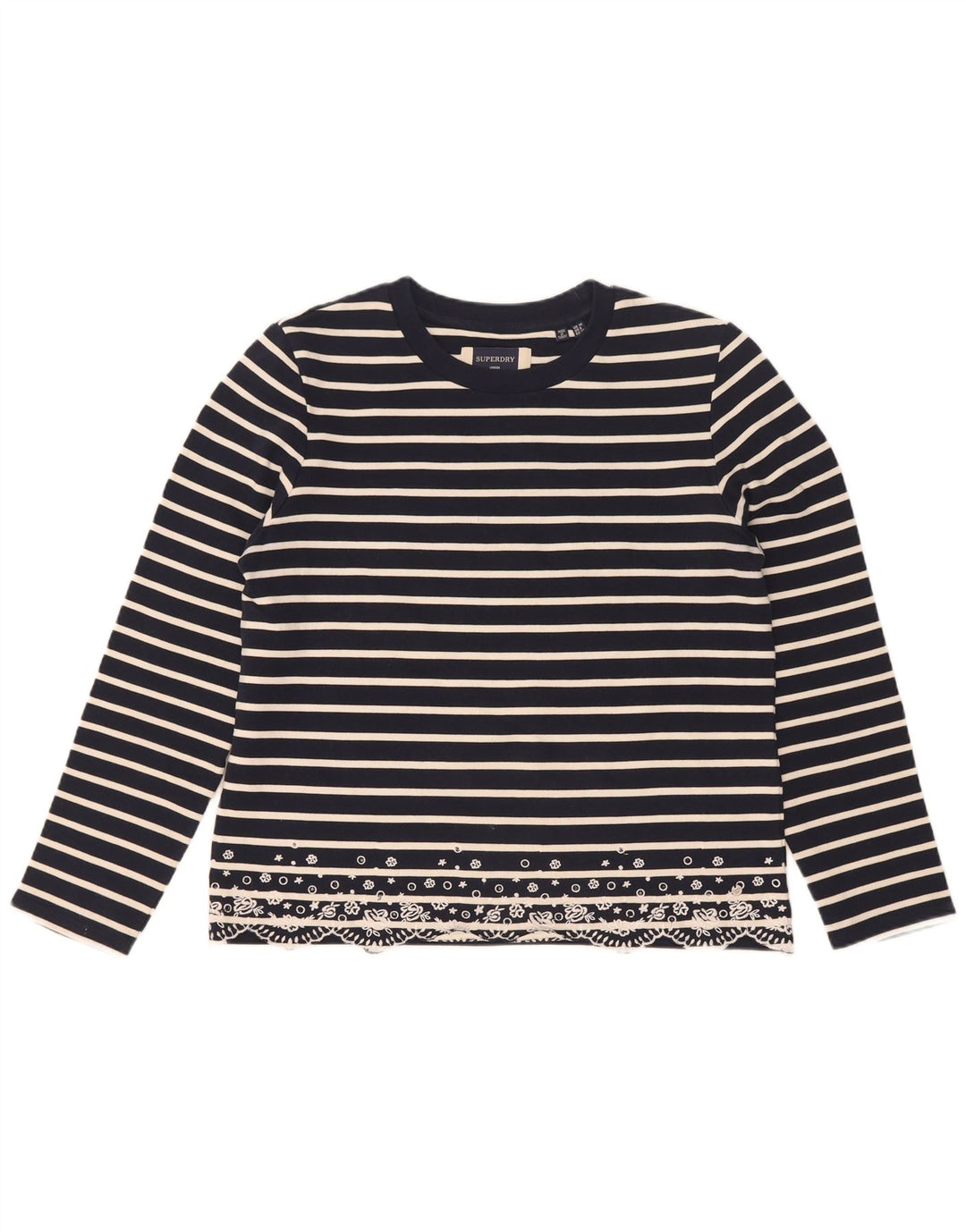 Top supradimensionat pentru femei Superdry cu mânecă lungă UK 10 mic, bleumarin, cu dungi