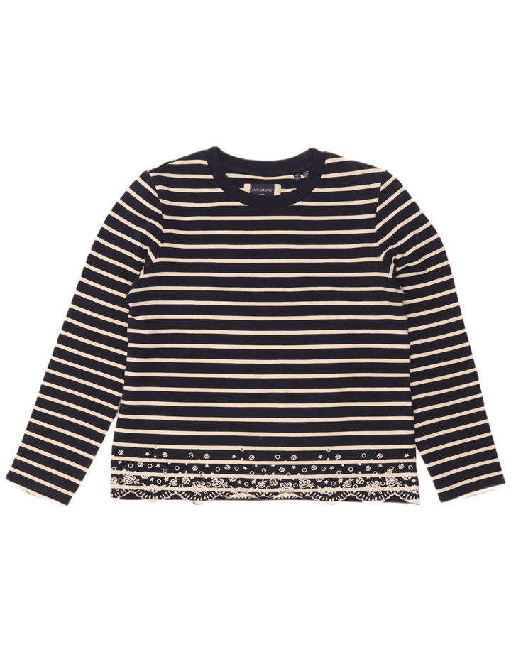 Top supradimensionat pentru femei Superdry cu mânecă lungă UK 10 mic, bleumarin, cu dungi