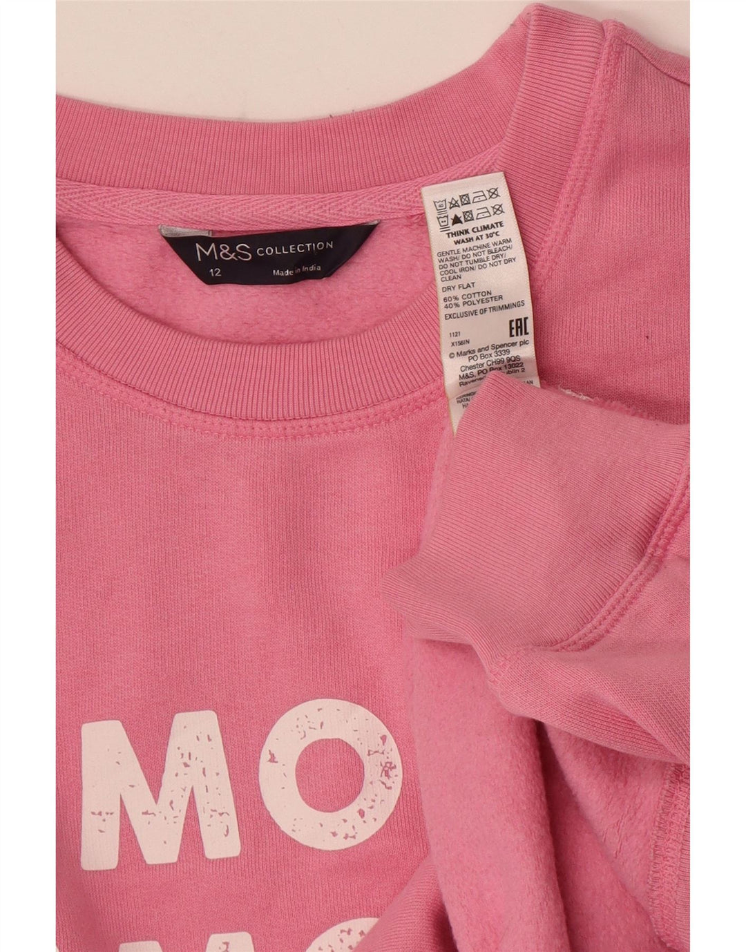 Pulover cu grafic pentru femei Marks & Spencer, UK 12, bumbac roz mediu