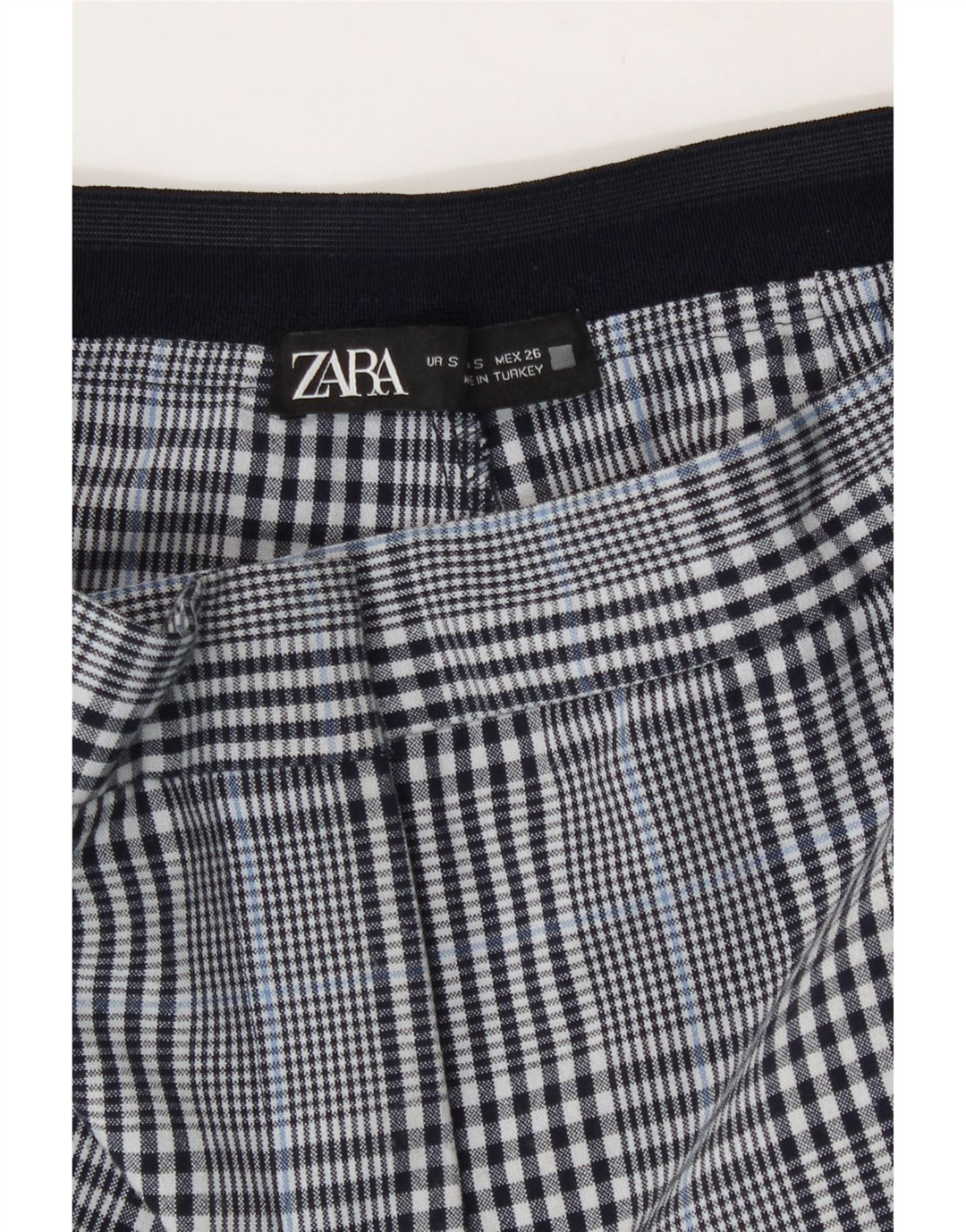 Pantaloni tăiați pentru femei Zara, subțiri, L26 L26, poliester cu carouri bleumarin