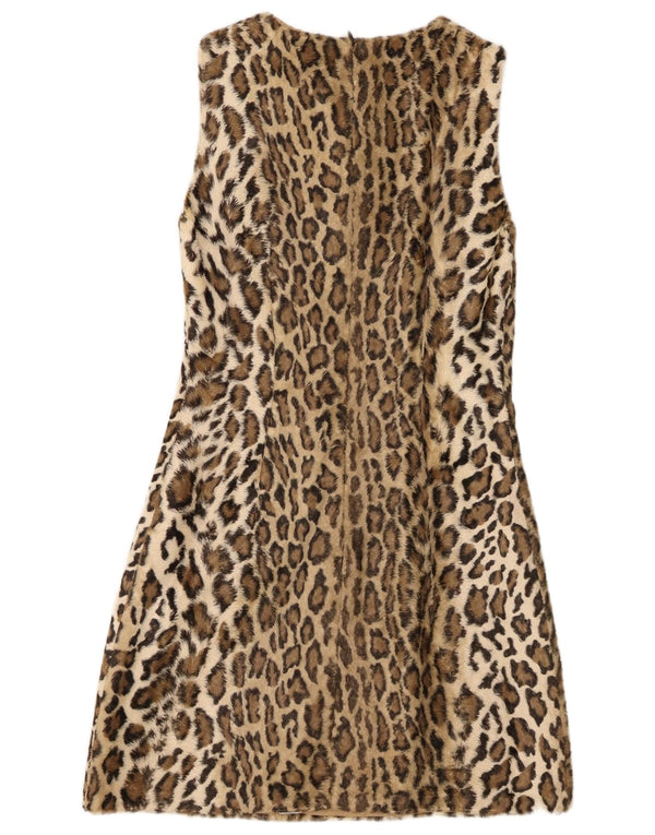 Rochie L'altra Moda pentru femei cu blană artificială, în formă de A, IT 40, mic bej, imprimeu animal